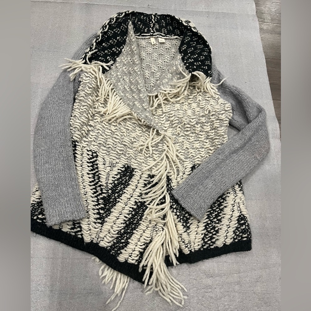 [XS]Moth Anthropologie Amba fringed Cardigan Sweater Wool Alpaca Gray Ivory